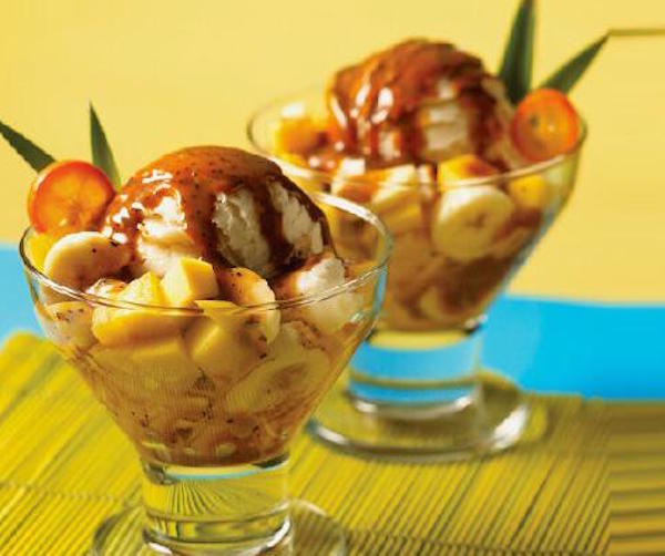 Tropical Fruit Sundae with Coffee Caramel Sauce